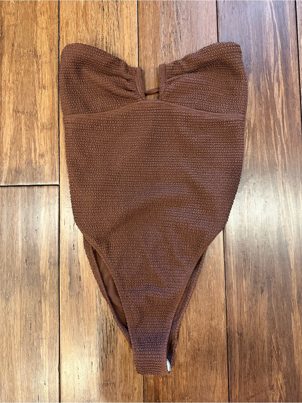 Pacsun Eco Brown Scrunch Elsa Strapless One Piece Swimsuit NWT Size Small - Picture 5 of 9